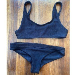 Frankie's Bikinis Wilderness Black Ribbed Scoop-neck Bikini Bottom Size Medium